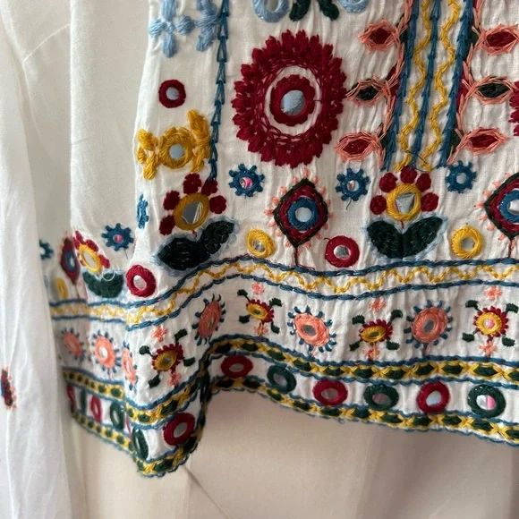 Zara embroidered blouse long sleeve size XS casual style - Picture 7 of 13